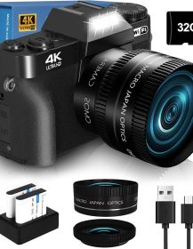 4K 56MP Digital Camera for Photography NIKICAM Vlogging Camera for YouTube with 180° Flip Screen, WiFi,16X Digital Zoom, 52mm Lens, 2 Batteries, 32GB Micro SD Card(Black)