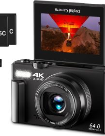 4K Digital Camera for Photography, 64MP Vlogging Camera for YouTube with 3" 180° Flip Screen, 18X Digital Zoom Point and Shoot Camara with 32GB Micro SD Card for Beginner (Black)