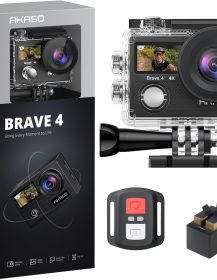 AKASO Brave 4 4K30fps 20MP WiFi Action Camera Ultra Hd with EIS 131ft Waterproof Camera Remote Control 5xZoom Underwater Camcorder with 2 Batteries and Bicycle Helmet Accessories Kit