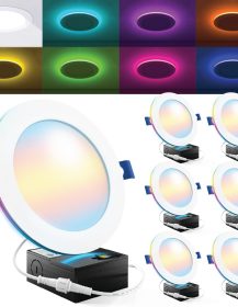 Sunco 6 Pack 6 Inch Smart Ultra Thin LED Recessed Ceiling Lights with Night Light, Tunable CCT 2700K to 6000K, Dimmable, 15W, Smooth Trim, Canless with Junction Box.